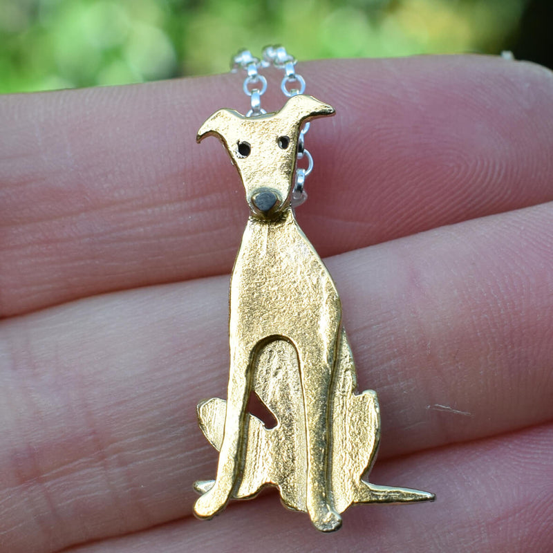 gold Greyhound necklace, Greyhound jewellery, gold Greyhound,  gift for Greyhound lover, present for Greyhound owner