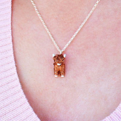 highland cow necklace, cow pendant, scottish necklace, scottish pendant, highland cow present for wife, gift for scottish woman, scottish jewellery gift for her
