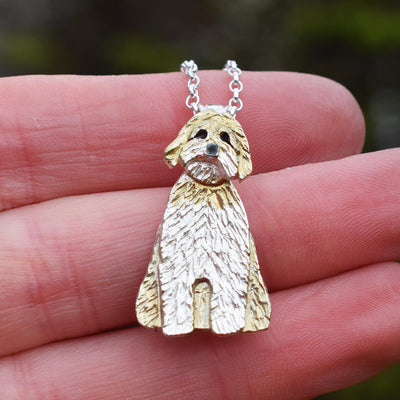 gold and silver Labradoodle necklace. Labradoodle jewellery, Labradoodle pendant, Labradoodle gift, Labradoodle present for her