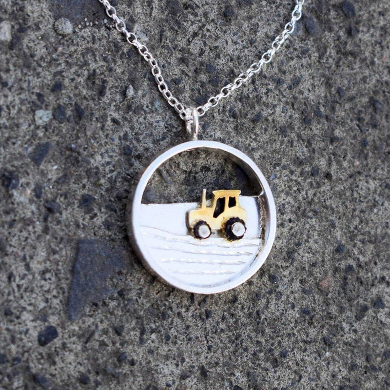 tractor necklace, gold tractor necklace, silver tractor pendant, tractor jewellery, gift for female farmer, farm jewellery