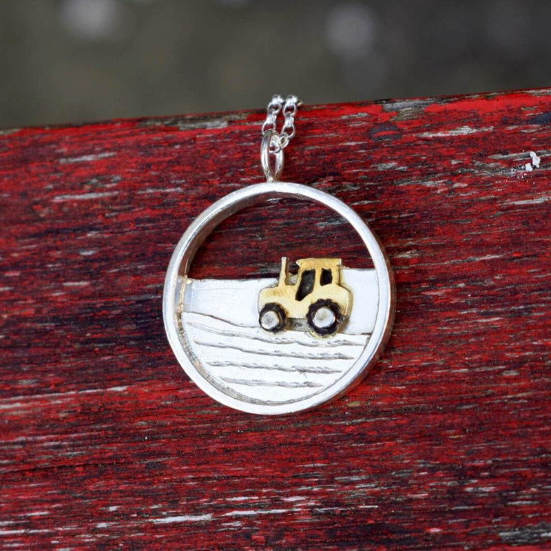 tractor present for her, tractor necklace, tractor jewellery, tractor pendant, silver tractor necklace