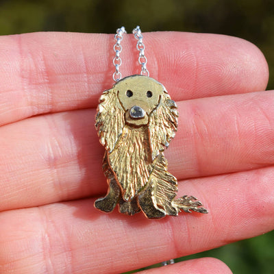 gold Long Haired Dachshund, gold Long Haired Dachshund jewellery, gold Long Haired Dachshund necklace, gold dog necklace, gold dog memorial