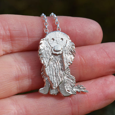 silver Long Haired Dachshund necklace, silver Long Haired Dachshund jewellery, silver dog memorial, dog memorial necklace, silver doxie necklace, gift for doxie owner