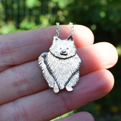 silver Pomeranian necklace, silver dog necklace, silver pompom necklace, gift for Pomeranian owner, Pomeranian jewellery