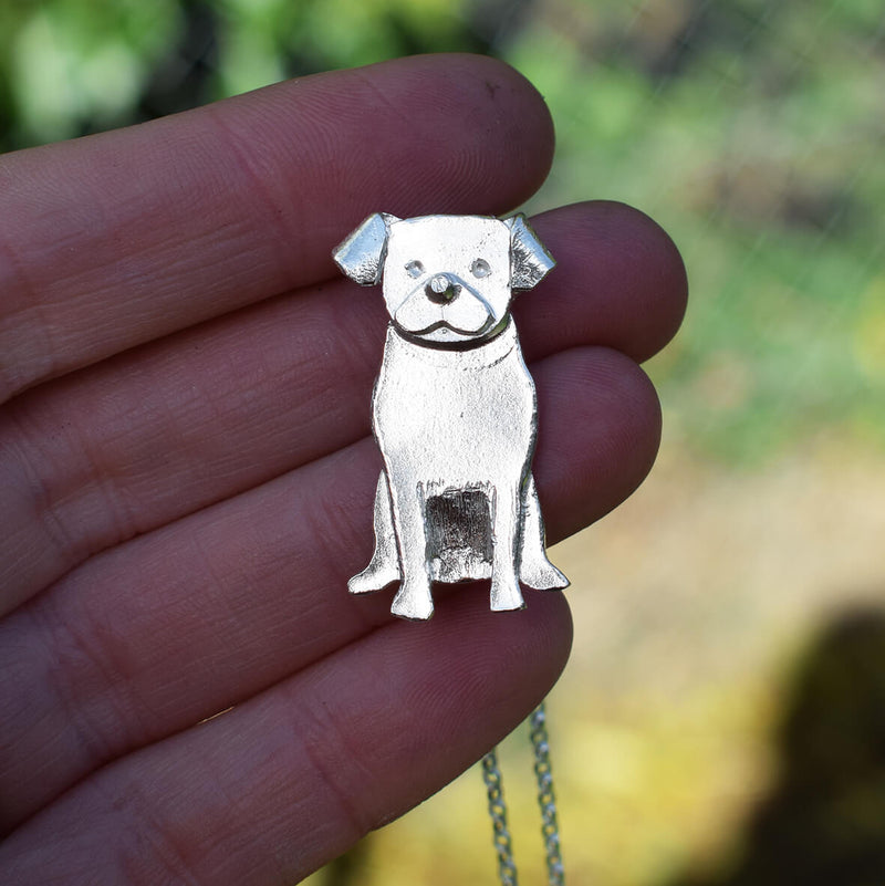 silver pug necklace, silver dog necklace, pug present for her, silver pug jewellery, pug pendant