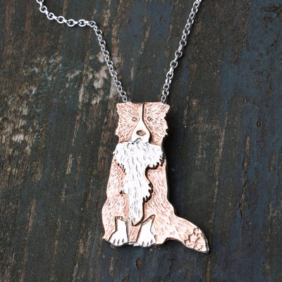 rose gold dog necklace, sheepdog necklace, dog necklace, dog jewellery, handmade animal jewellery
