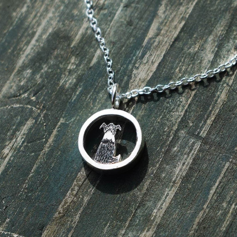 silver sheepdog necklace, sheepdog pendant, farm dog jewellery, collie dog jewellery, collie dog necklace