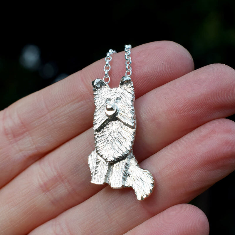 silver Shetland Sheepdog, silver Shetland Sheepdog necklace, silver Shetland Sheepdog jewellery, silver sheltie, silver sheltie necklace