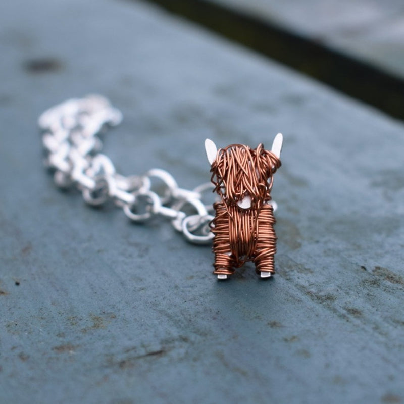 Silver and copper Highland Cow charm - FreshFleeces, highland cow charm, highland cow bracelet, highland cow gift, highland cow jewellery, highland cow jewelry, scottish jewellery, scottish jewelry, scottish gift for her, highland cow silver bracelet, highland cow silver charm