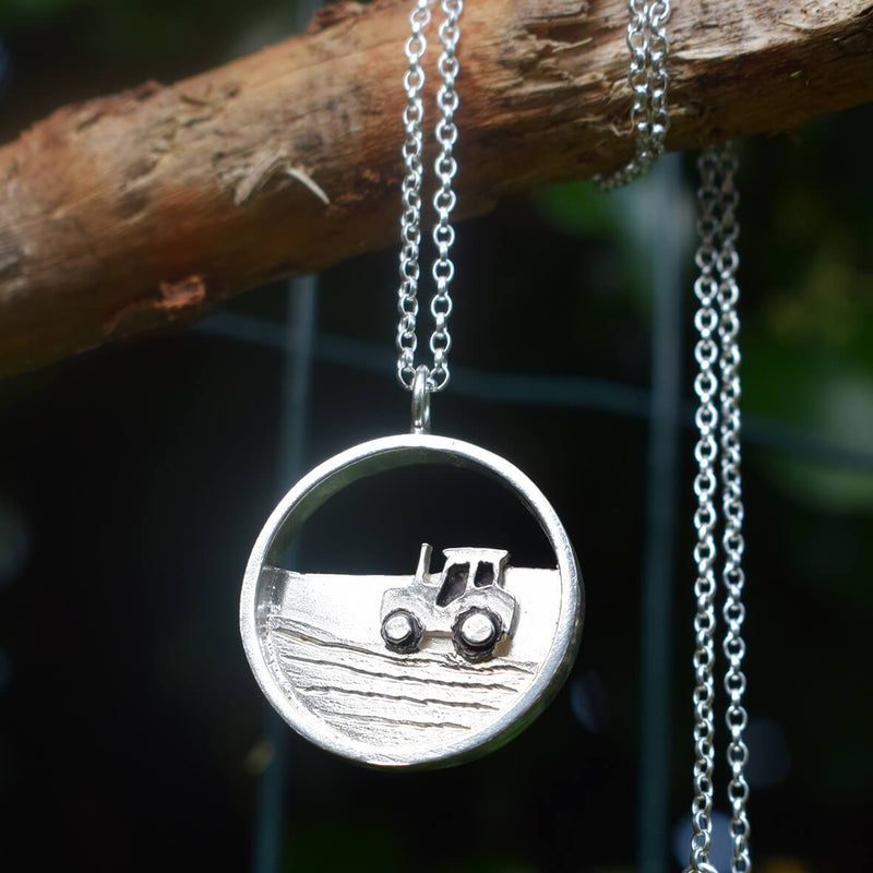 silver tractor necklace, tractor necklace, female tractor lover gift, tractor present for woman, tractor jewellery, farmers wife gift