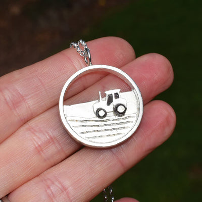 tractor necklace, silver tractor present for her, tractor jewellery, silver tractor jewellery