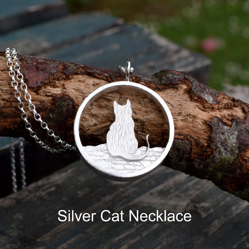 silver cat necklace, silver cat pendant, christmas present for cat lover, handmade cat jewellery, cat gift for her, cat jewellery silver