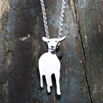 silver goat necklace, goat jewellery, goat pendant, goat necklace, saanen goat gift, white goat present for woman
