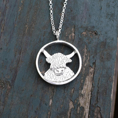 silver cow necklace, silver highland cow, highland cow necklace, highland cow pendant, highland cow jewellery, silver cow gift, cow present for woman, present for cow vet, gift for farm vet, silver cow gift, silver scottish cow, silver cow