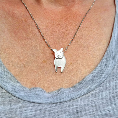 silver pig necklace, pig necklace, pig pendant, white pig necklace, pig jewellery gift