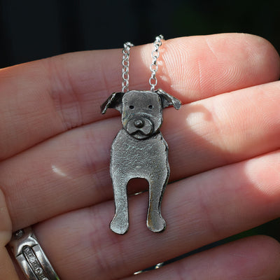 black staffordshire bull terrier, black staffy necklace, staffy jewellery, staffie gift for wife