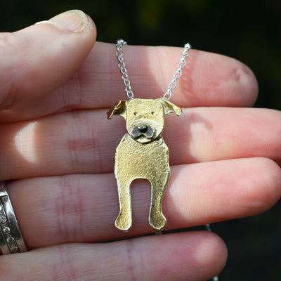 gold staffordshire bull terrier, staffordshire bull terrier necklace, gold dog necklace, gold dog jewellery