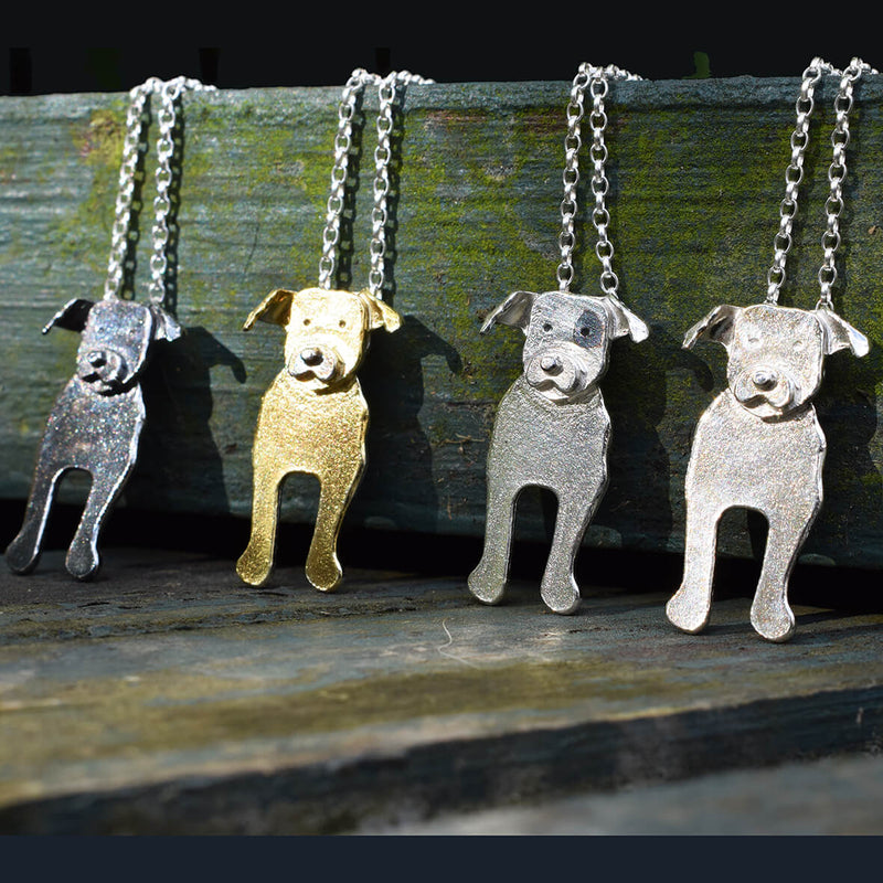 staffordshire bull terrier necklaces, dog necklaces, dog jewellery silver staffordshire bull terrier, silver staffie, silver staffy dog