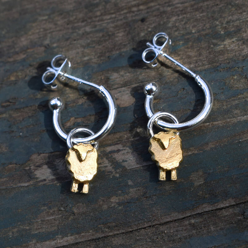 gold sheep earrings, sheep earrings, animal hoop earrings, farm earrings, farm animal earrings, farm animal jewellery, farm present for woman, present for female farmer, farmher gift