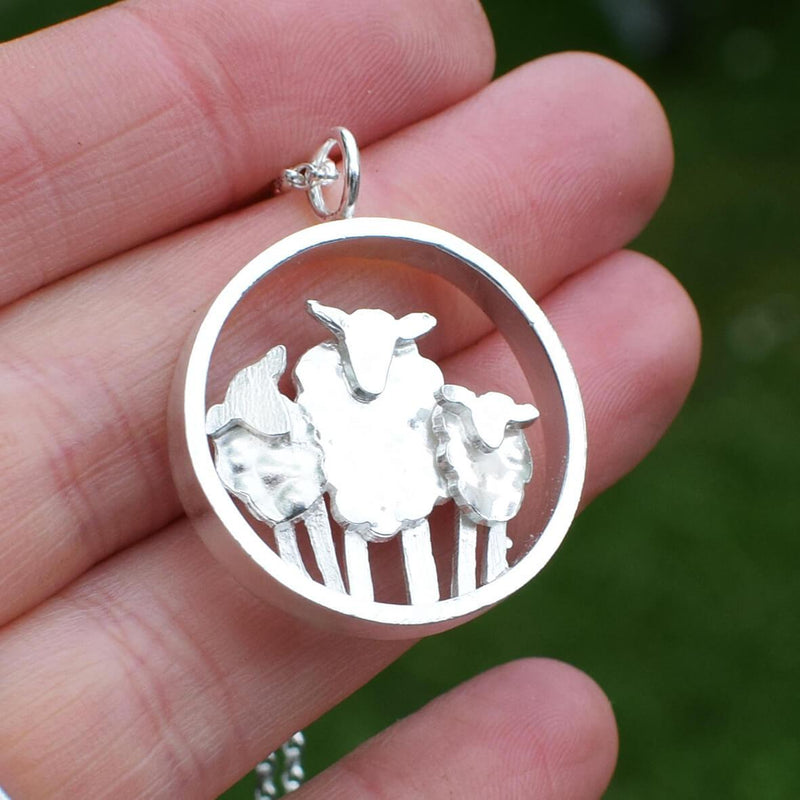 flock of sheep silver necklace, aries silver necklace, aries gift for woman, aries jewellery, flock of sheep present, gift for sheep farmer female, veterinary gift female woman, sheep jewellery, farm jewellery, vet jewellery