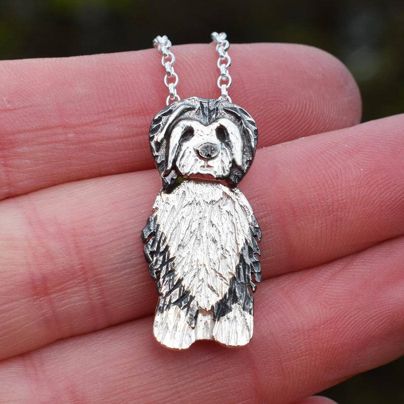 gift for Tibetan Terrier owner, black and white Tibetan Terrier gift, Tibetan Terrier jewellery, Tibetan Terrier necklace, silver Tibetan Terrier