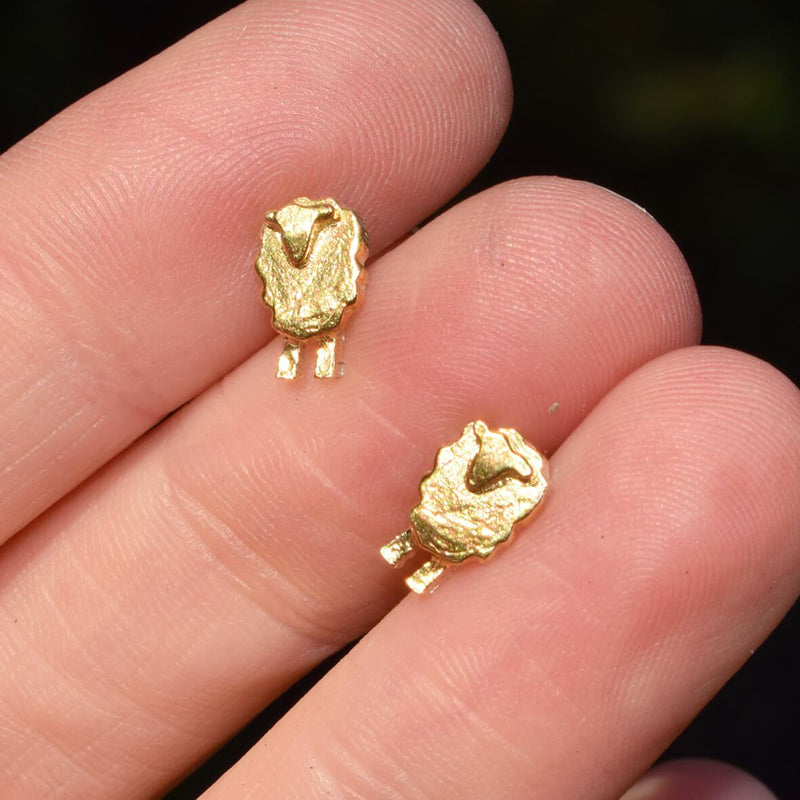 gold sheep earrings, sheep stud earrings, gold sheep jewellery, sheep earrings