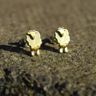 gold sheep earrings, gold lamb earrings, wee sheep jewellery, gold sheep jewellery, sheep earrings, sheep stud earrings