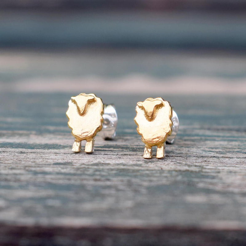 sheep earrings, gold sheep studs, lamb earrings, sheep present for woman