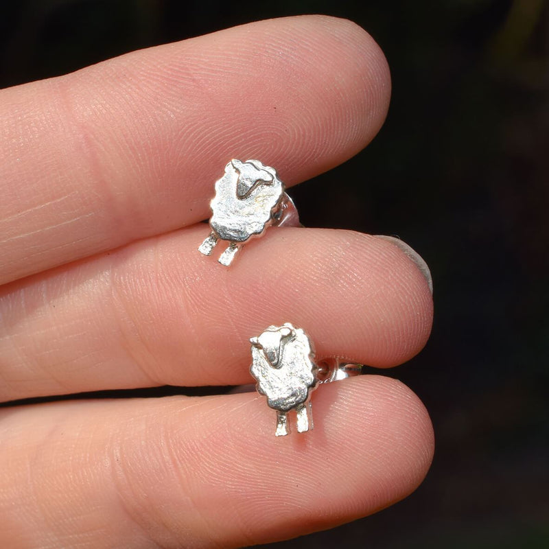 silver sheep earrings, sheep stud earrings, lamb earrings. silver sheep, sheep gift for woman
