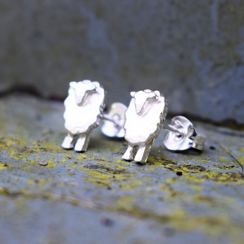 sheep stud earrings, sheep earrings, silver sheep, sheep jewellery