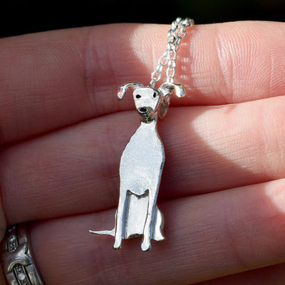 silver Whippet necklace, silver Whippet jewellery, silver Whippet gift, silver sighthound, silver sighthound jewellery, sighthound gift for woman, dog lover necklace